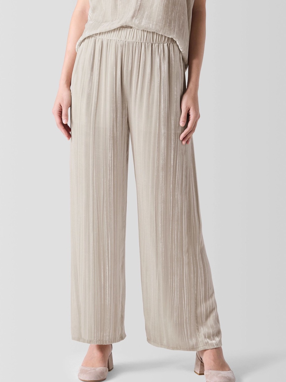 Eileen Fisher PL Crushed Velvet Almond Wide Ankle Pants NWT
